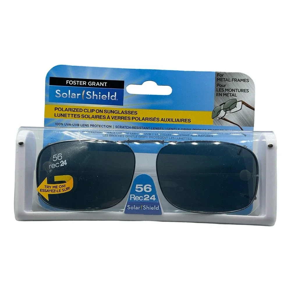 Foster Grant Solar Shield Polarized Clip On Sunglasses 56 Rec 24 Gray Lenses NEW
